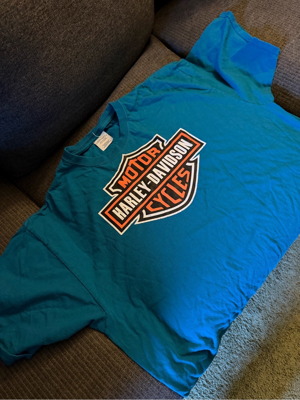 Harley-Davidson Teal Short Sleeve T-Shirt with Orange & White Logo